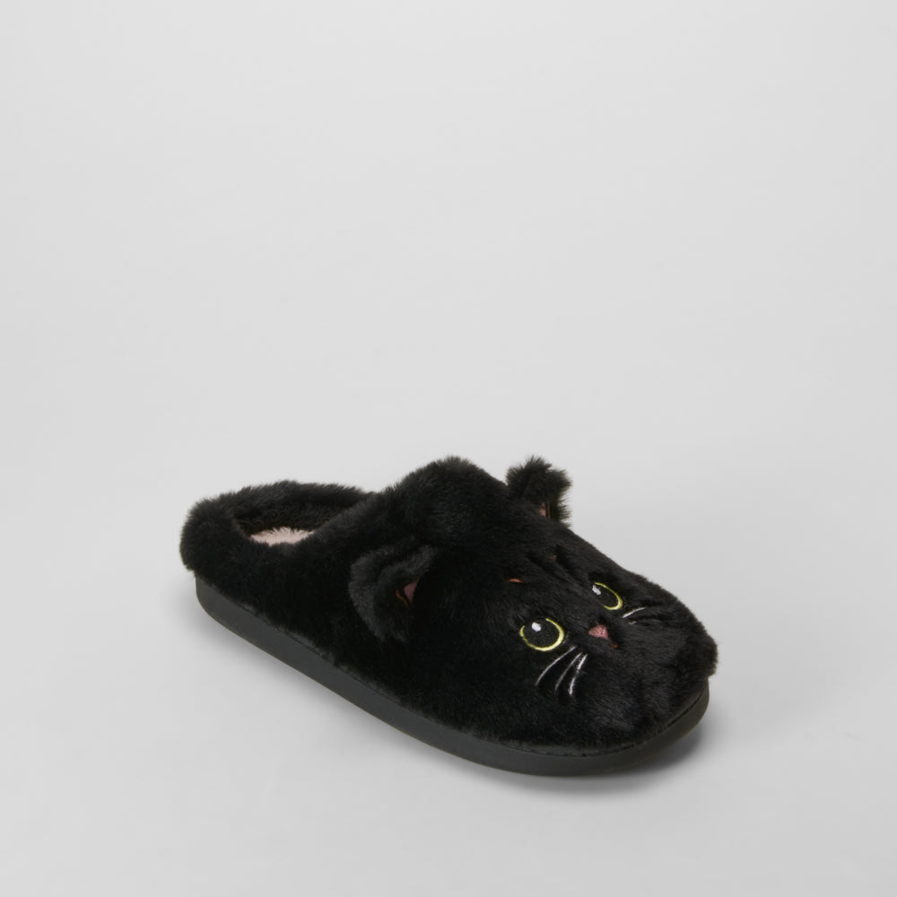 Zapatilla de casa semiabierta gato negra OLYNE