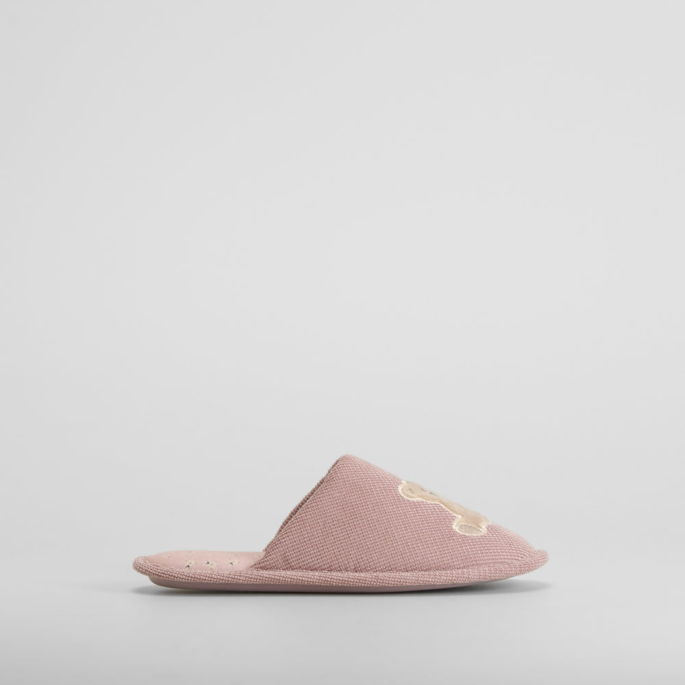Zapatilla de casa oso bordado rosa OLYNE