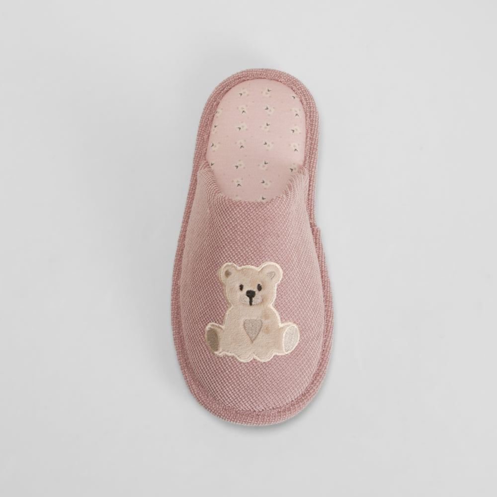 Zapatilla de casa oso bordado rosa OLYNE