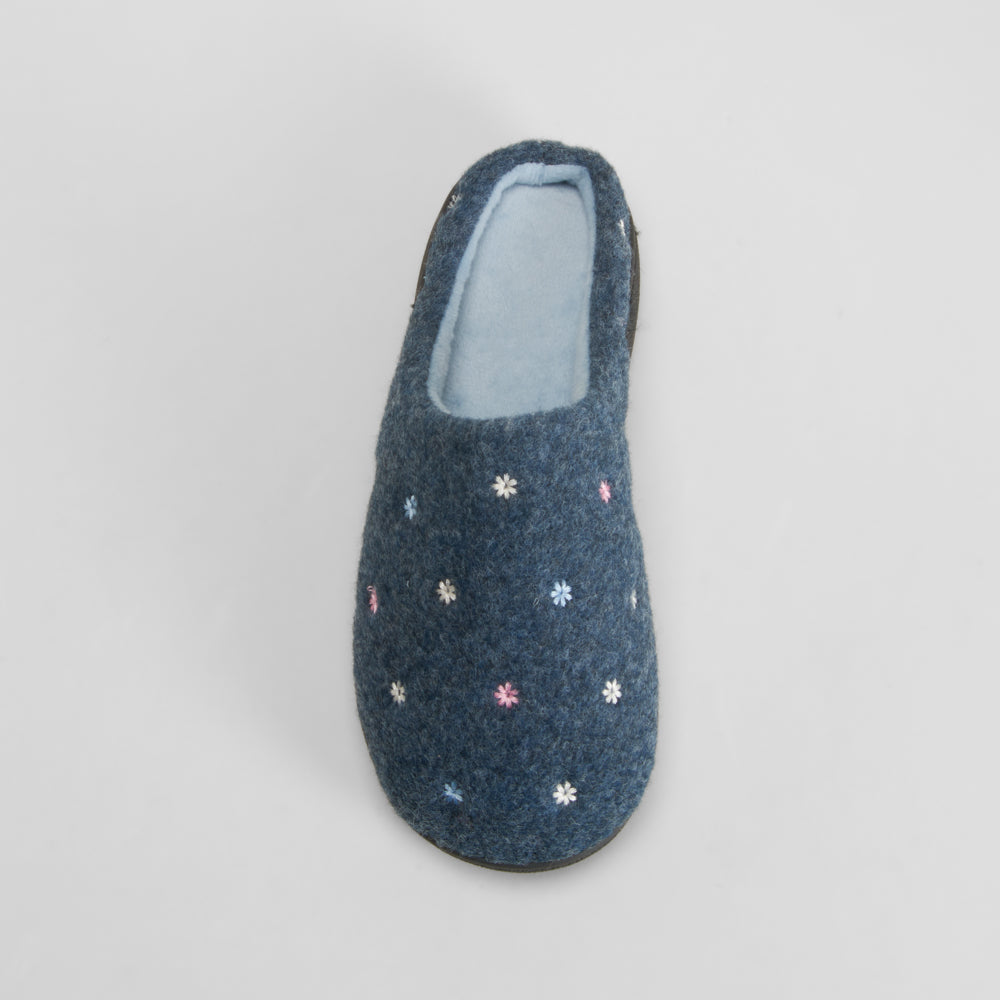 Zapatilla de casa felpa bordada azul OLYNE