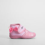 Zapatilla de casa velcro y lazo bebé rosa MINNIE
