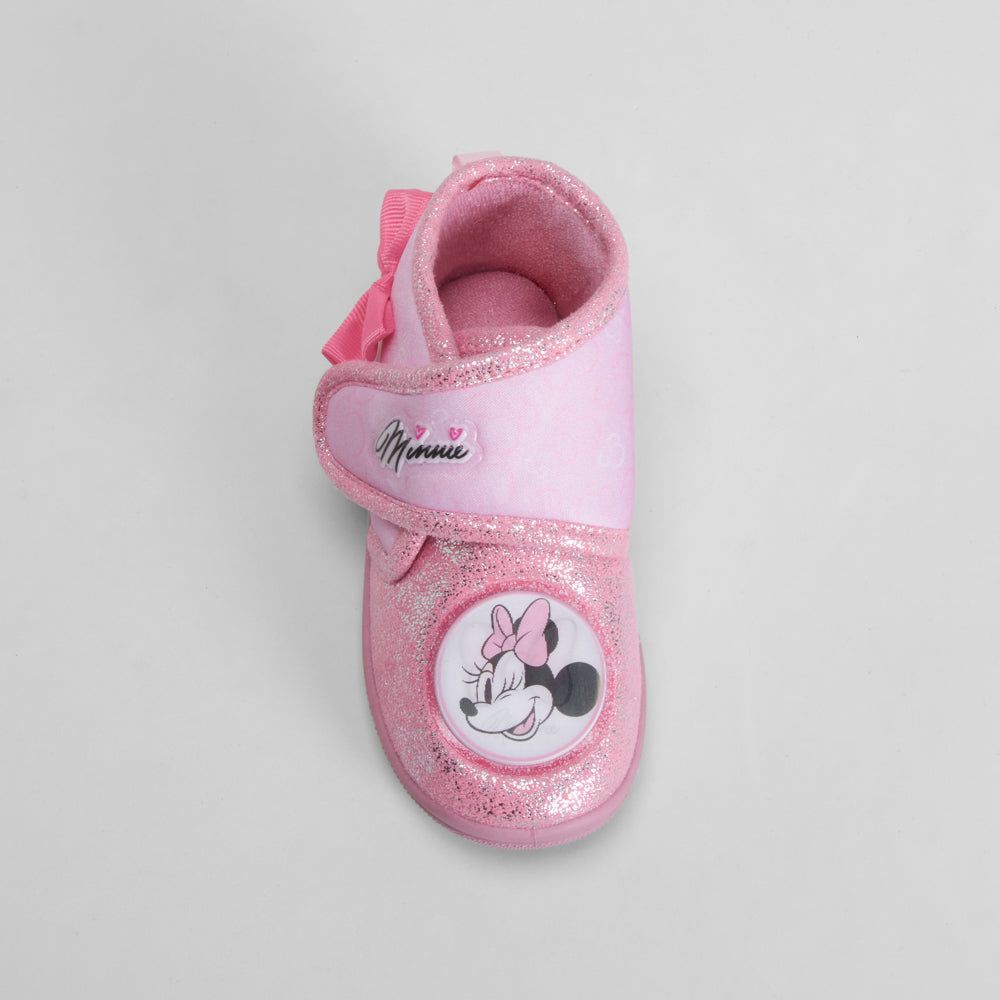 Zapatilla de casa velcro y lazo bebé rosa MINNIE