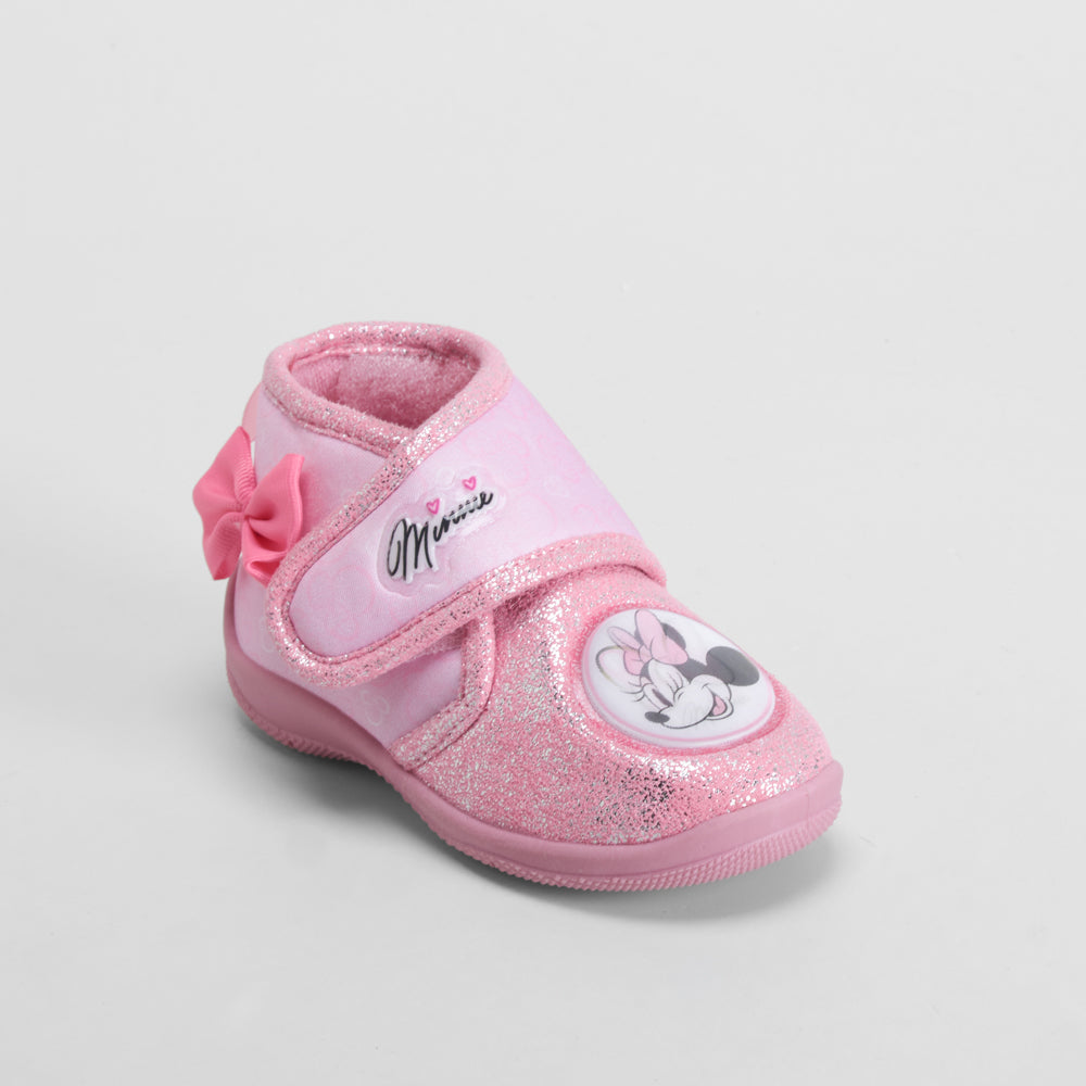 Zapatilla de casa velcro y lazo bebé rosa MINNIE