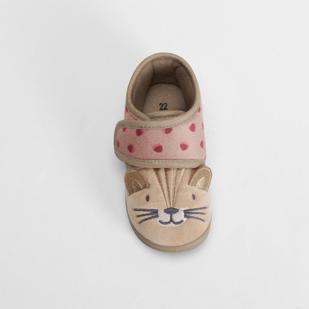 Zapatilla casa velcro bebé tigre rosa OLYNE