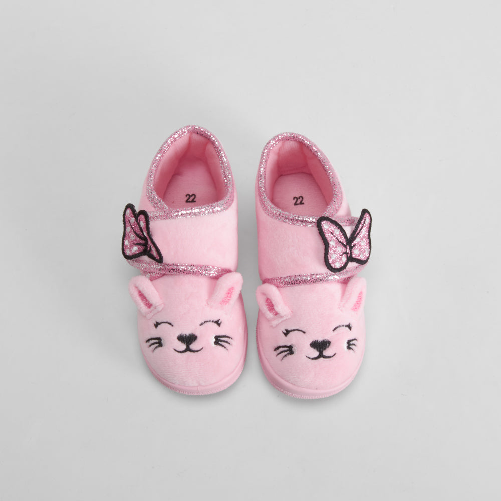 Zapatilla de casa adorno lazo bebé rosa OLYNE