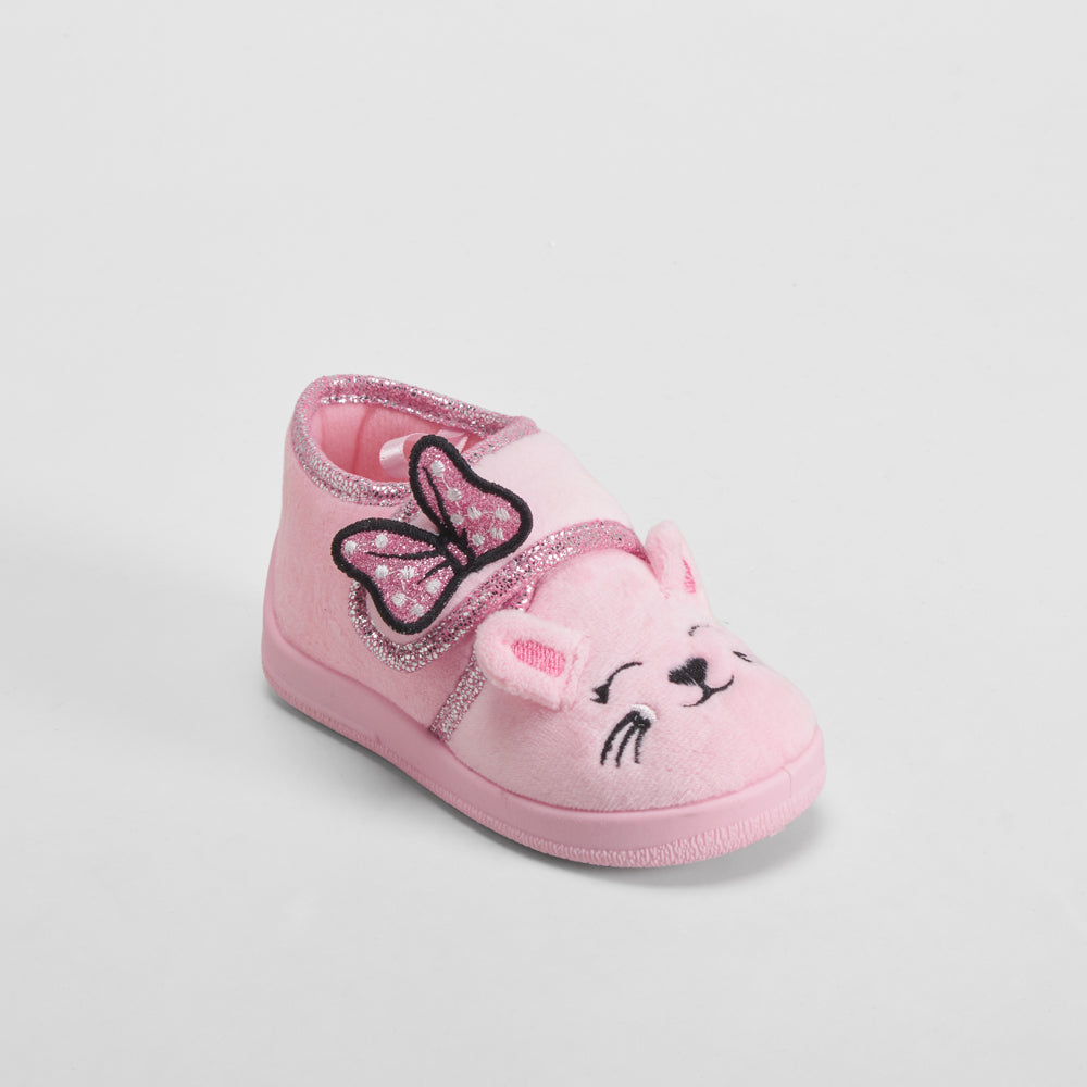 Zapatilla de casa adorno lazo bebé rosa OLYNE