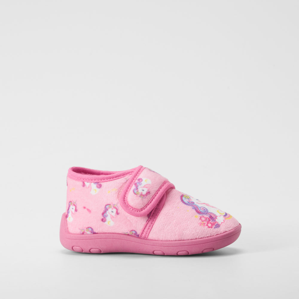 Zapatilla de casa velcro unicornio rosa OLYNE