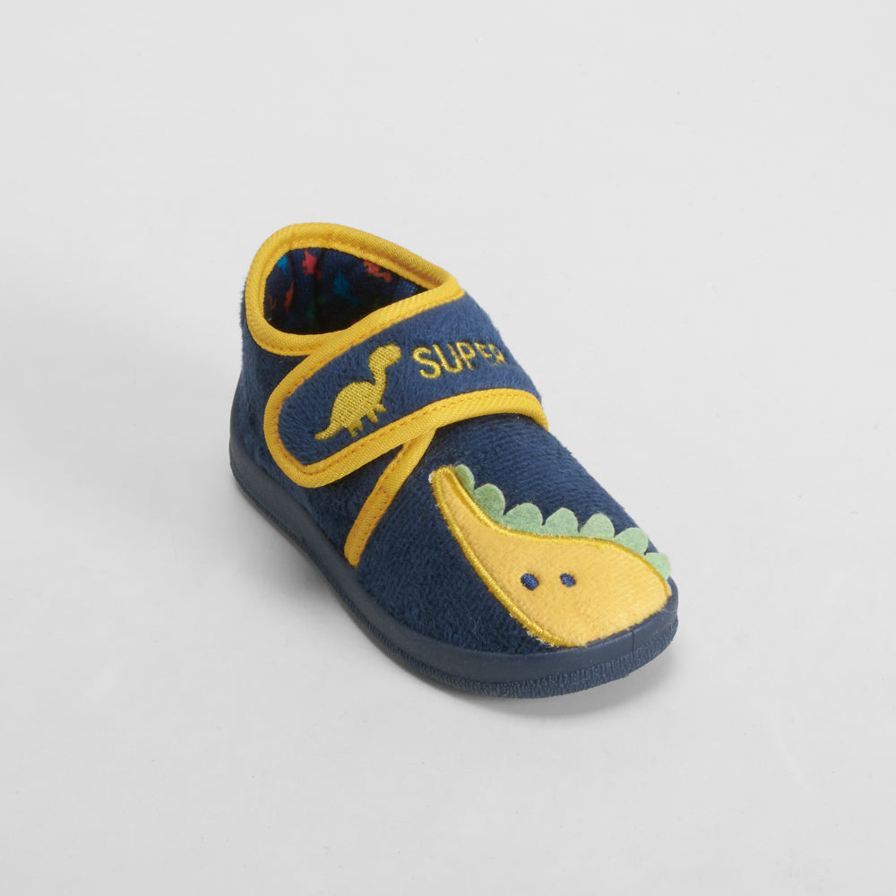 Zapatilla de casa dino velcro bebé azul OLYNE