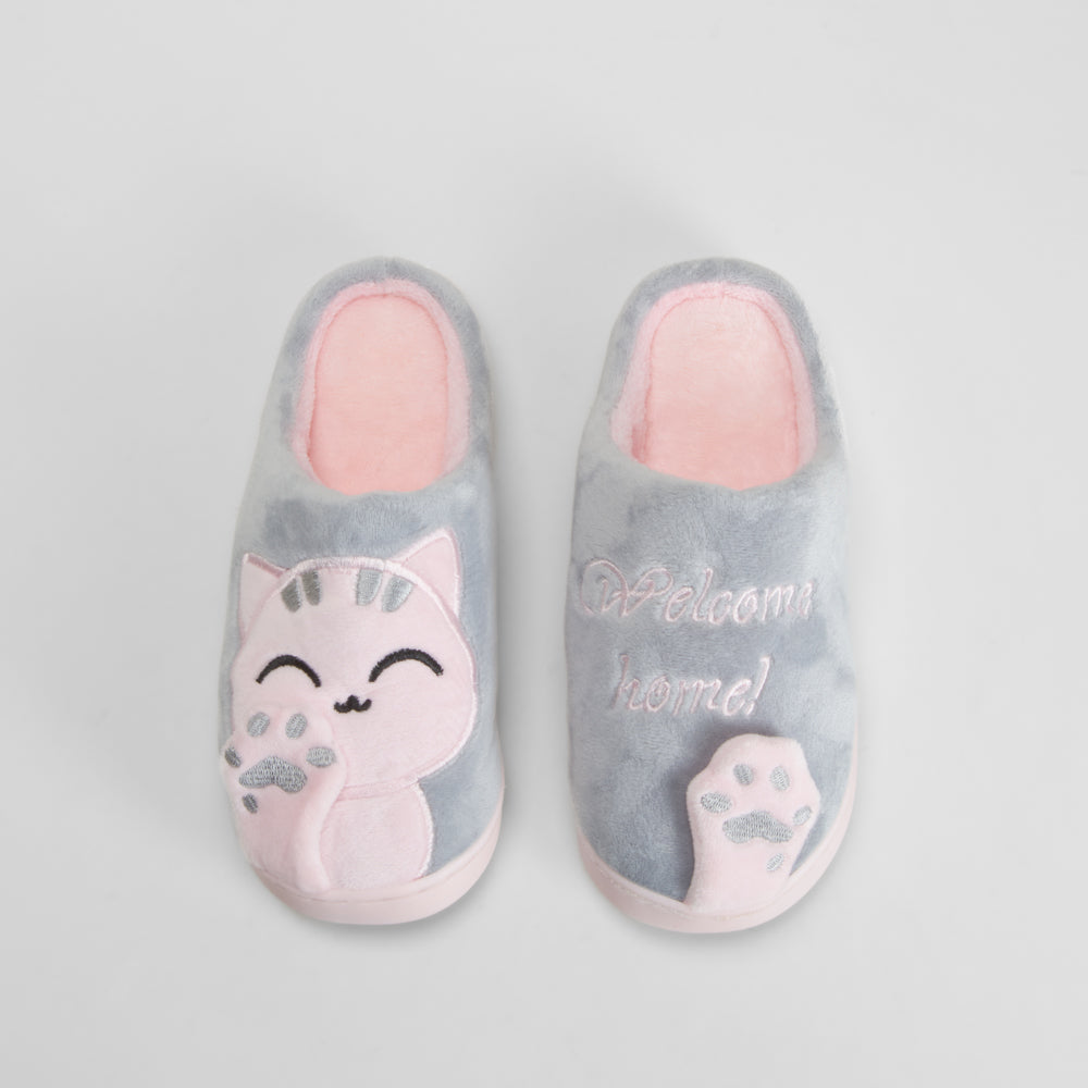 Zapatilla de casa diseño gatito gris OLYNE