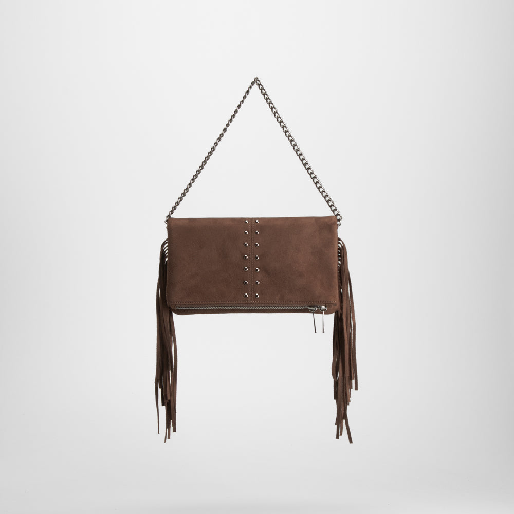 Bolso flecos cadena marrón NYC