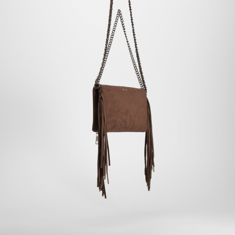 Bolso flecos cadena marrón NYC