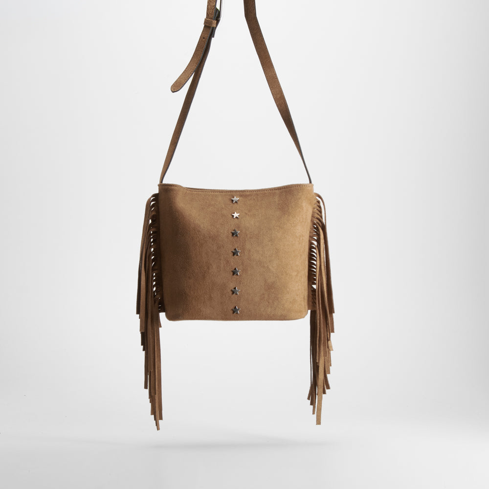 Bolso bandolera flecos estrellas marrón NYC