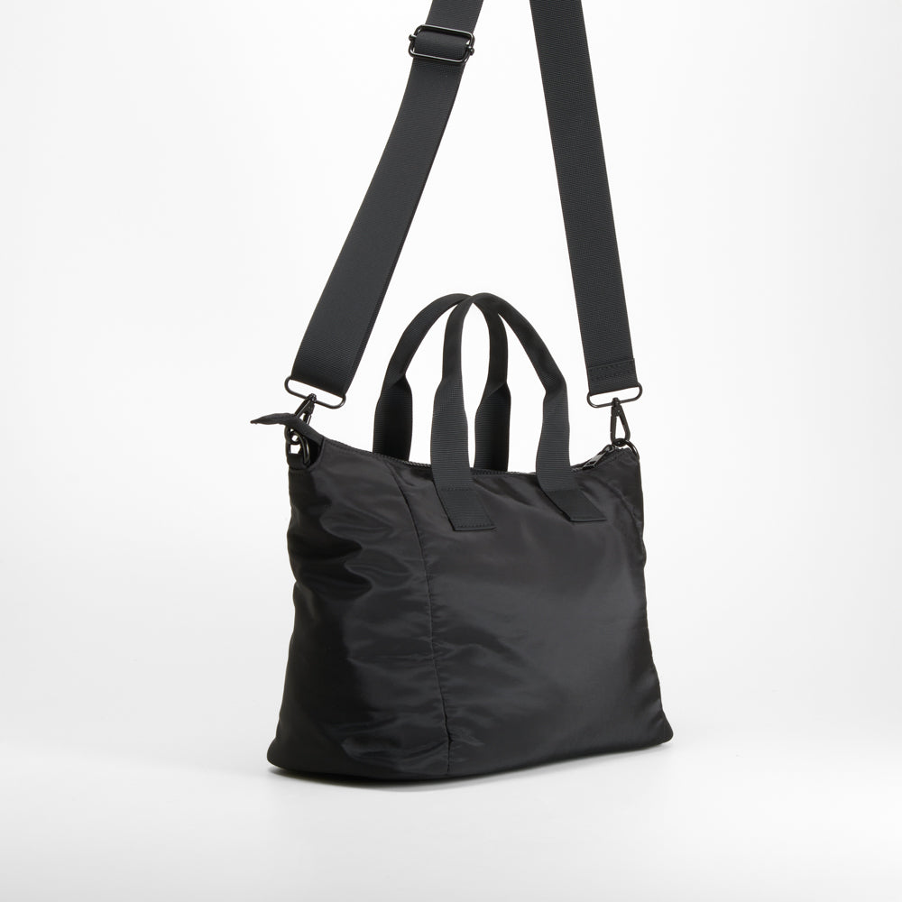 Bolso nylon asa corta y correa larga negro NYC