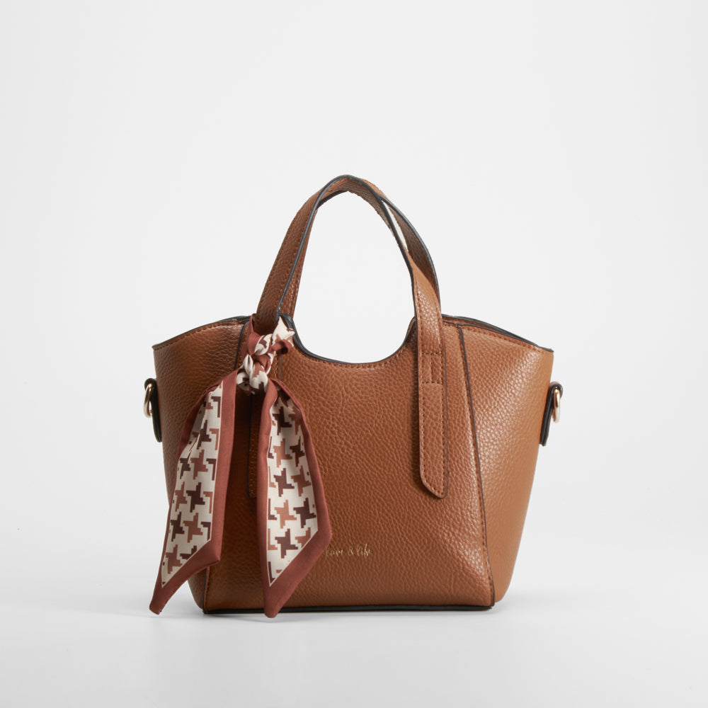 Bolso bandolera con pañuelo marrón PICCOLA PIU