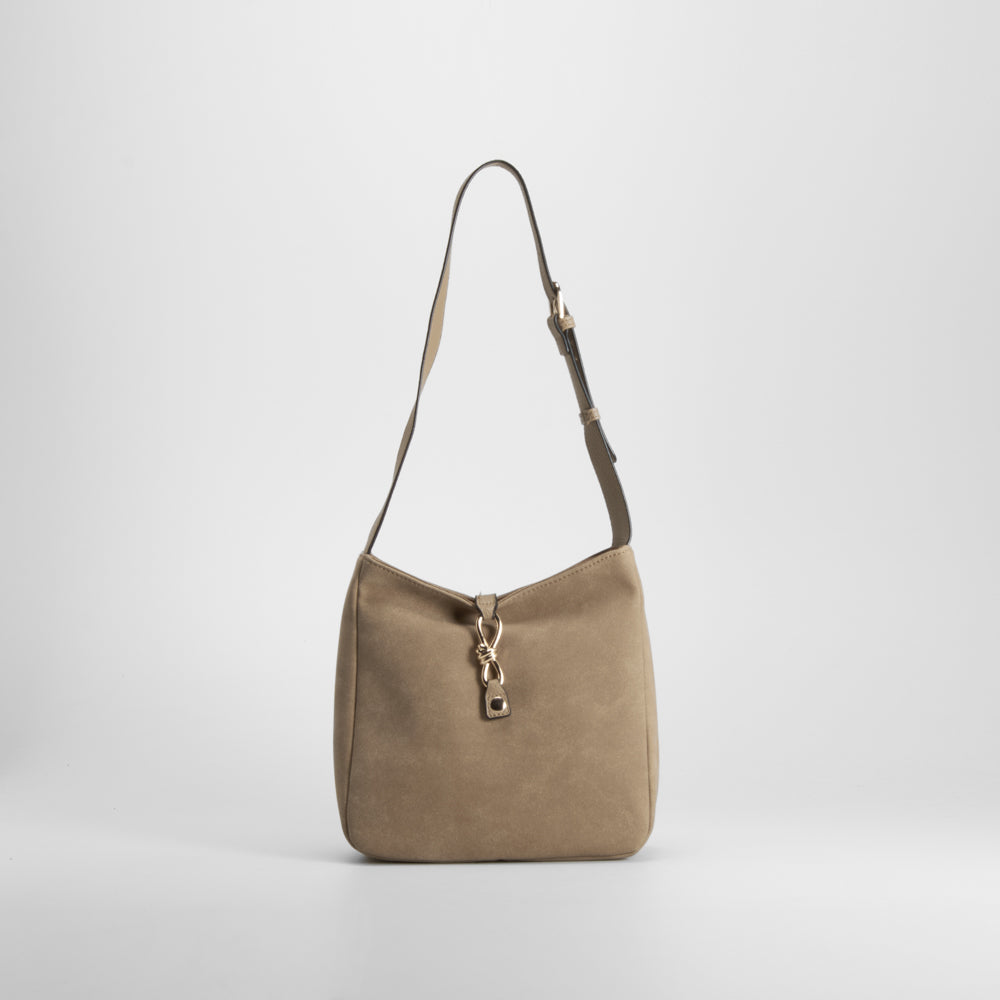 Bolso bandolera efecto ante beige PICCOLA PIU