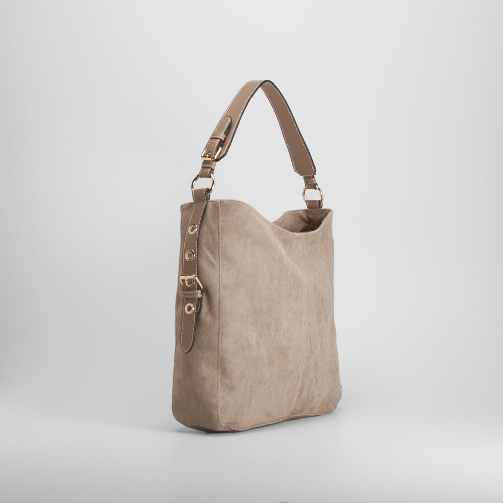 Bolso hombro efecto antelina beige PICCOLA PIU