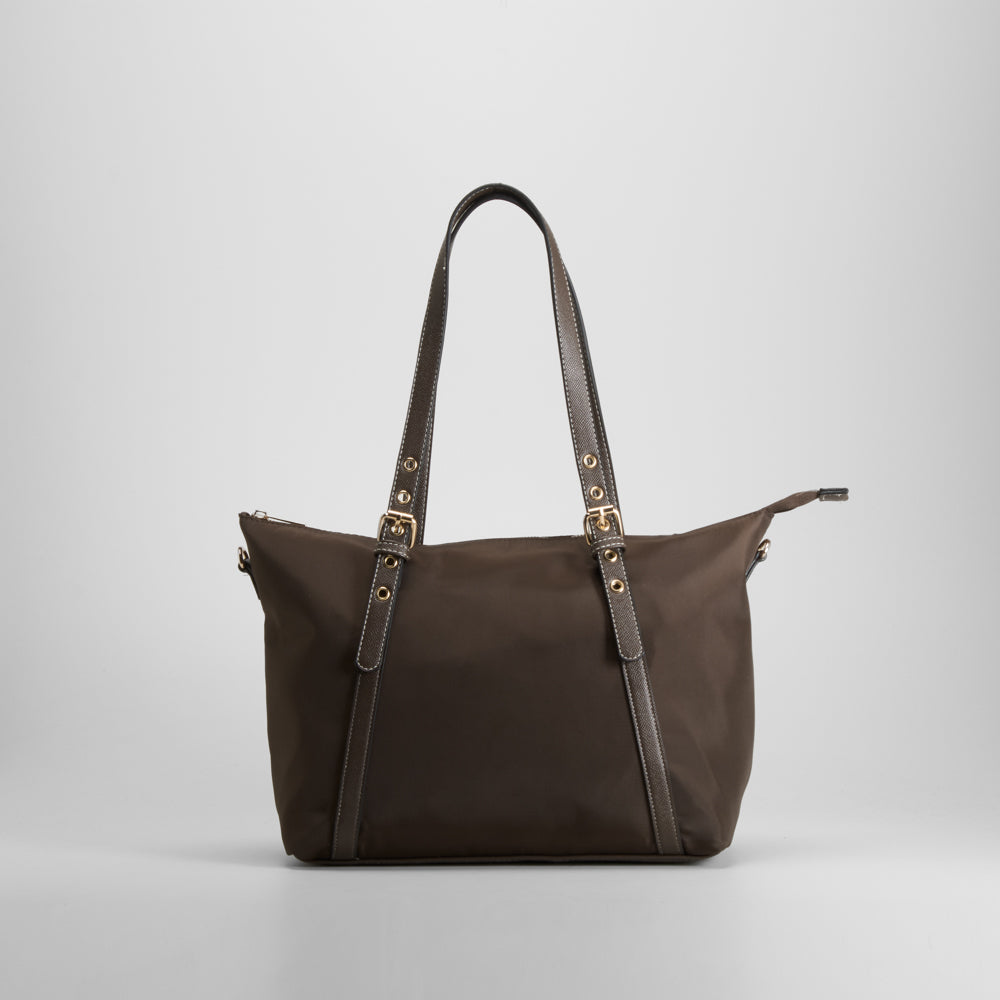 Bolso shopper nylon asa larga marrón PICCOLA PIU