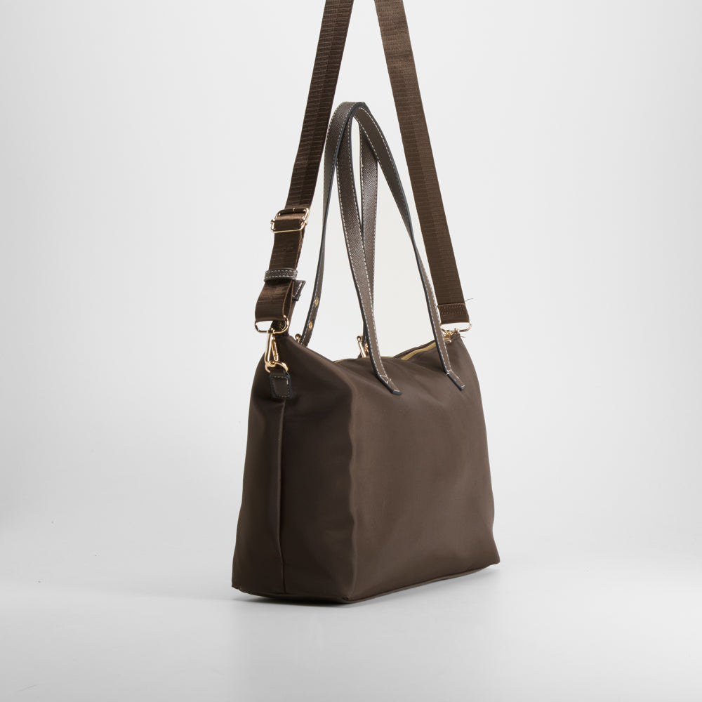 Bolso shopper nylon asa larga marrón PICCOLA PIU