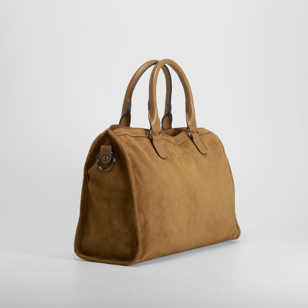 Bolso asa larga efecto antelina marrón PICCOLA PIU