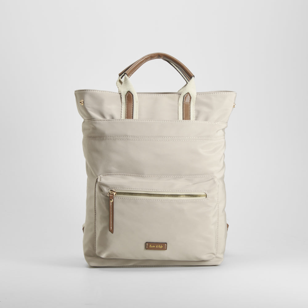 Mochila nylon bolsillo frontal beige SENDA ROAD