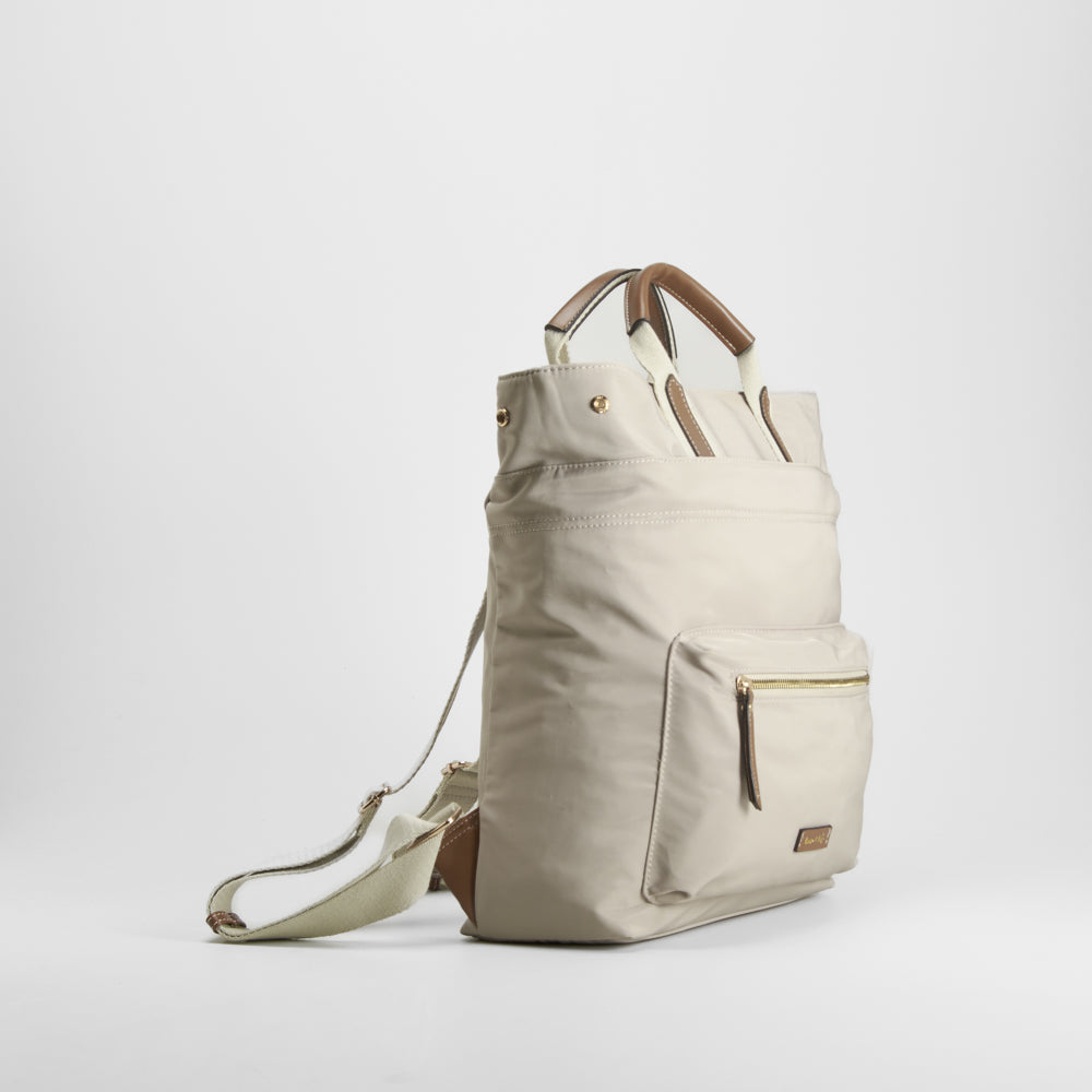 Mochila nylon bolsillo frontal beige SENDA ROAD
