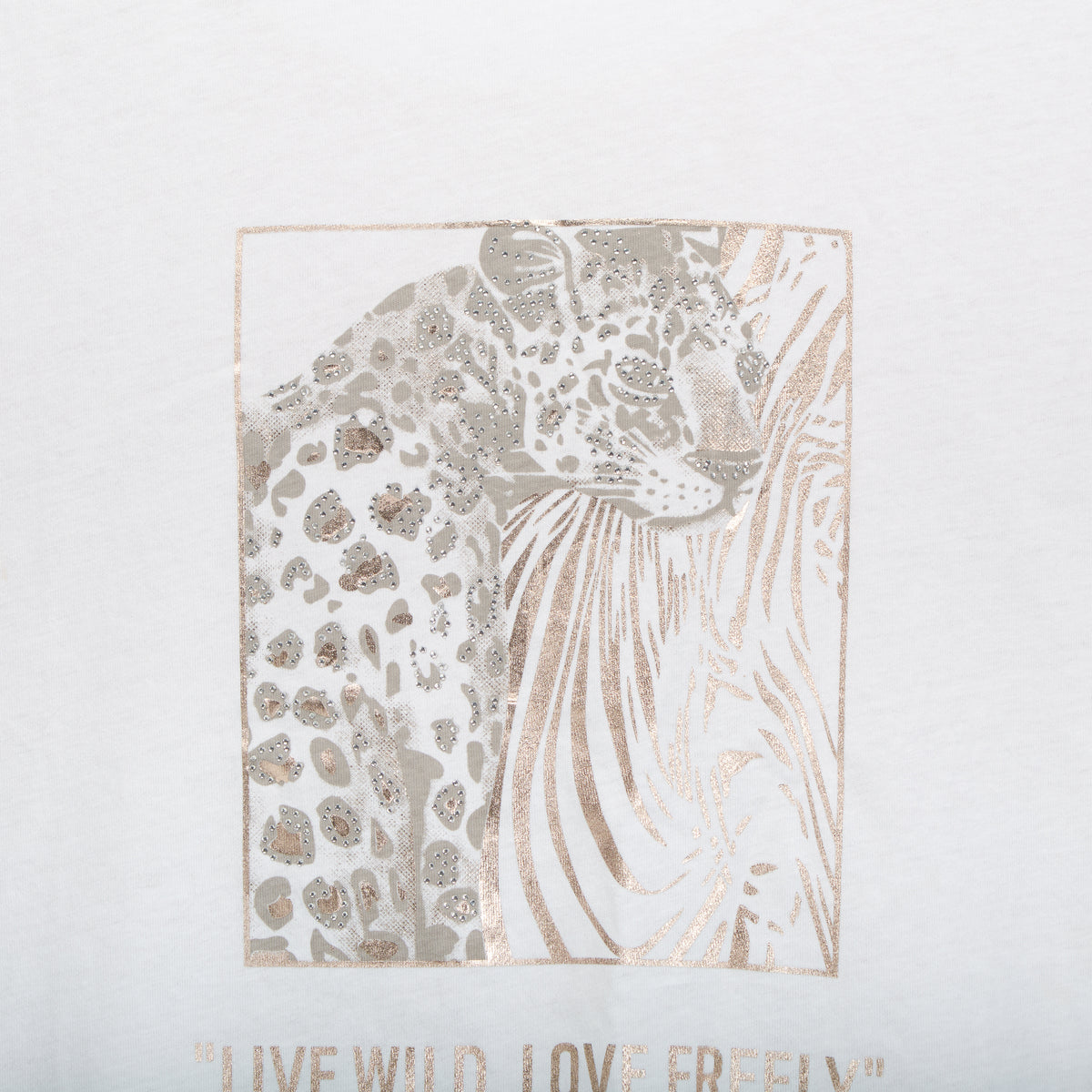 Camiseta manga corta leopardo strass blanca NYC