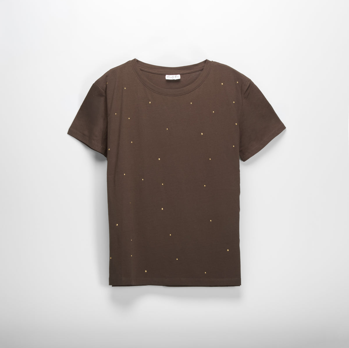 Camiseta manga corta tachas marrón PICCOLA PIU