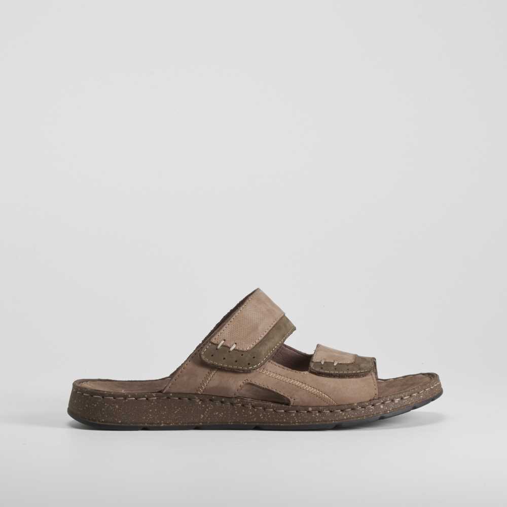 Sandalia de piel con velcro marrón WALK & FLY - Talla: 40