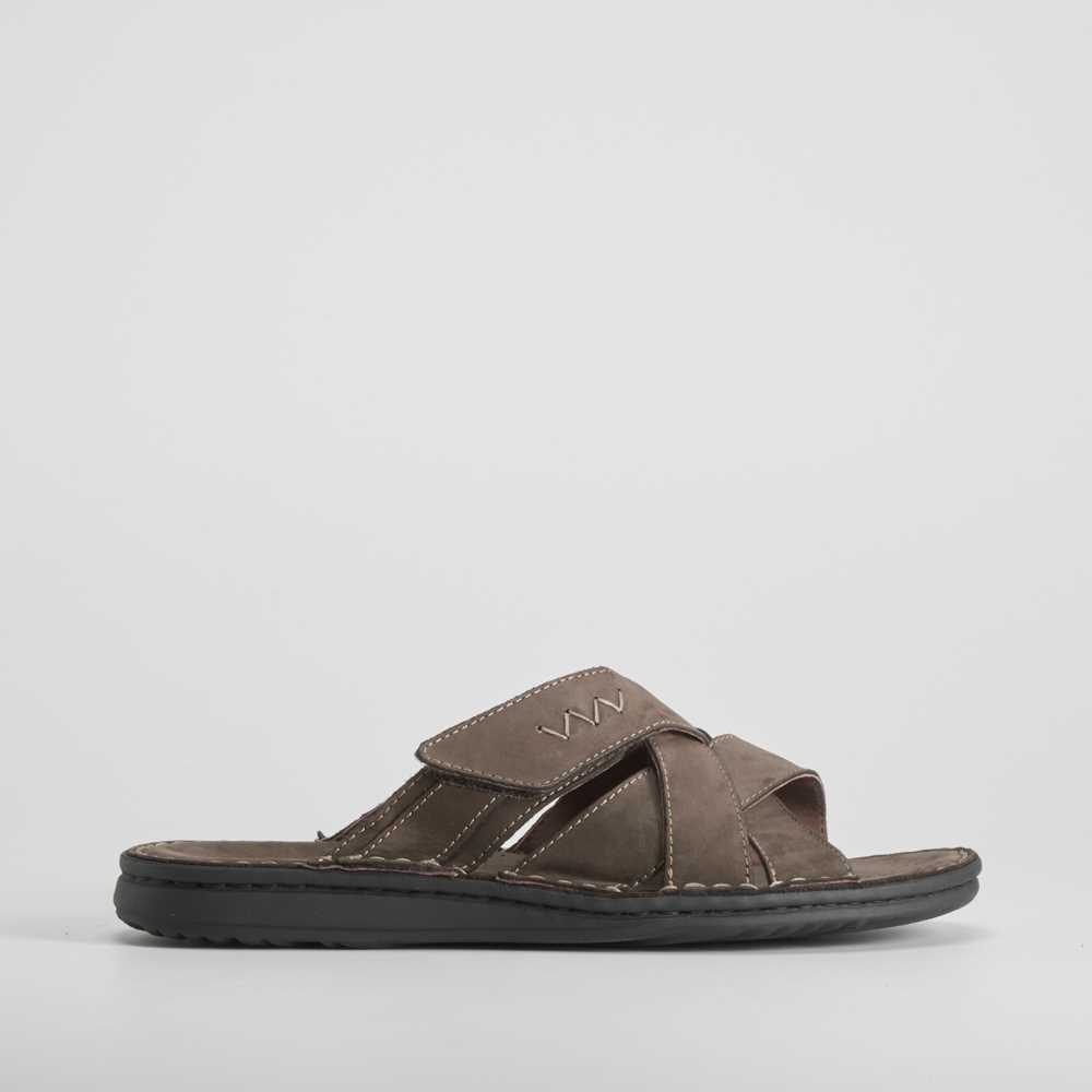 Sandalia de piel con velcro taupe WALK & FLY - Talla: 42