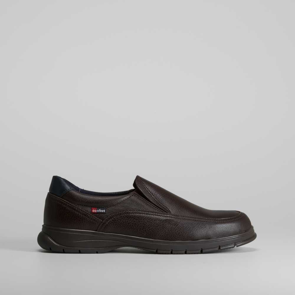 Zapato slip on casual marrón de piel COMFEET - Talla: 42