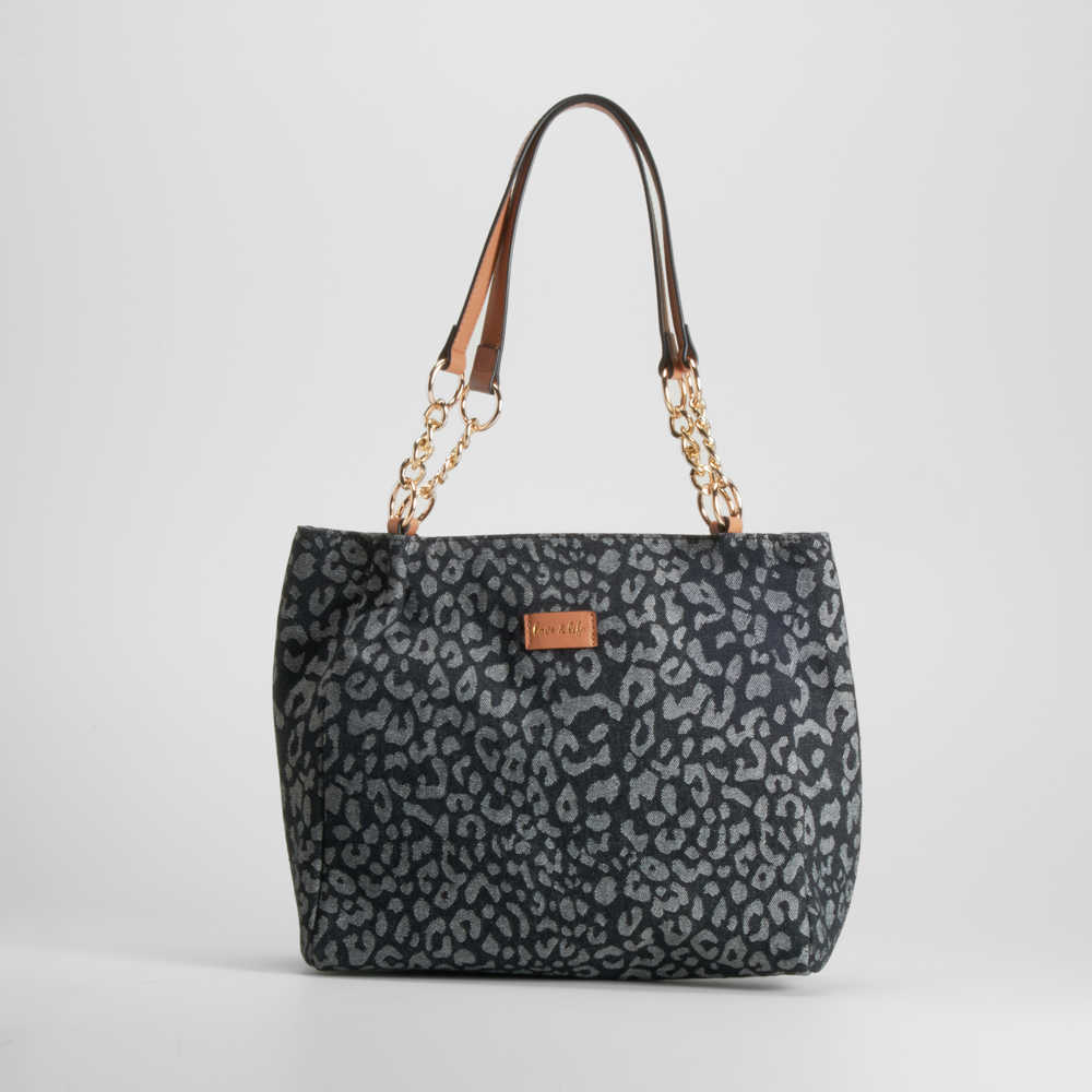 Bolso hombro asa animal print negro PICCOLA PIU - Color: NEGRO