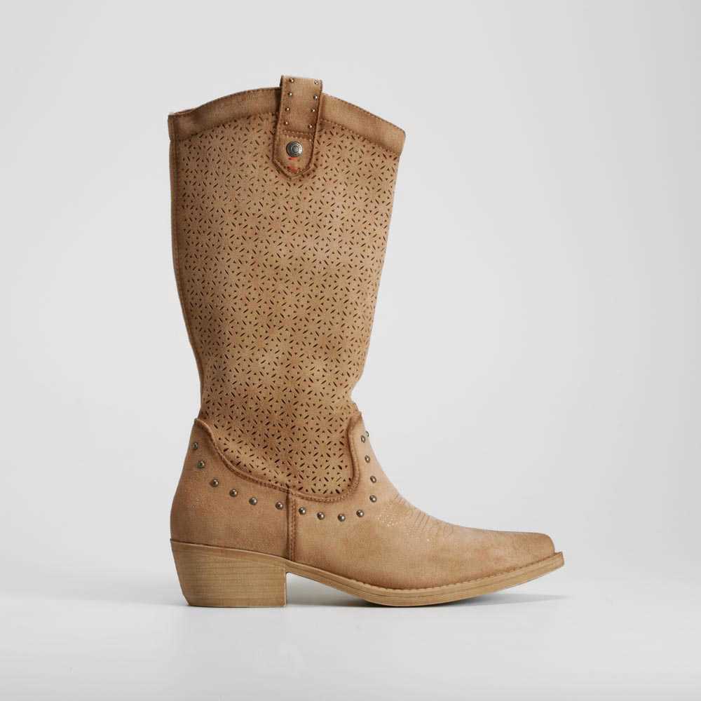 Bota campera alta beige tacón bajo REFRESH - Talla: 38