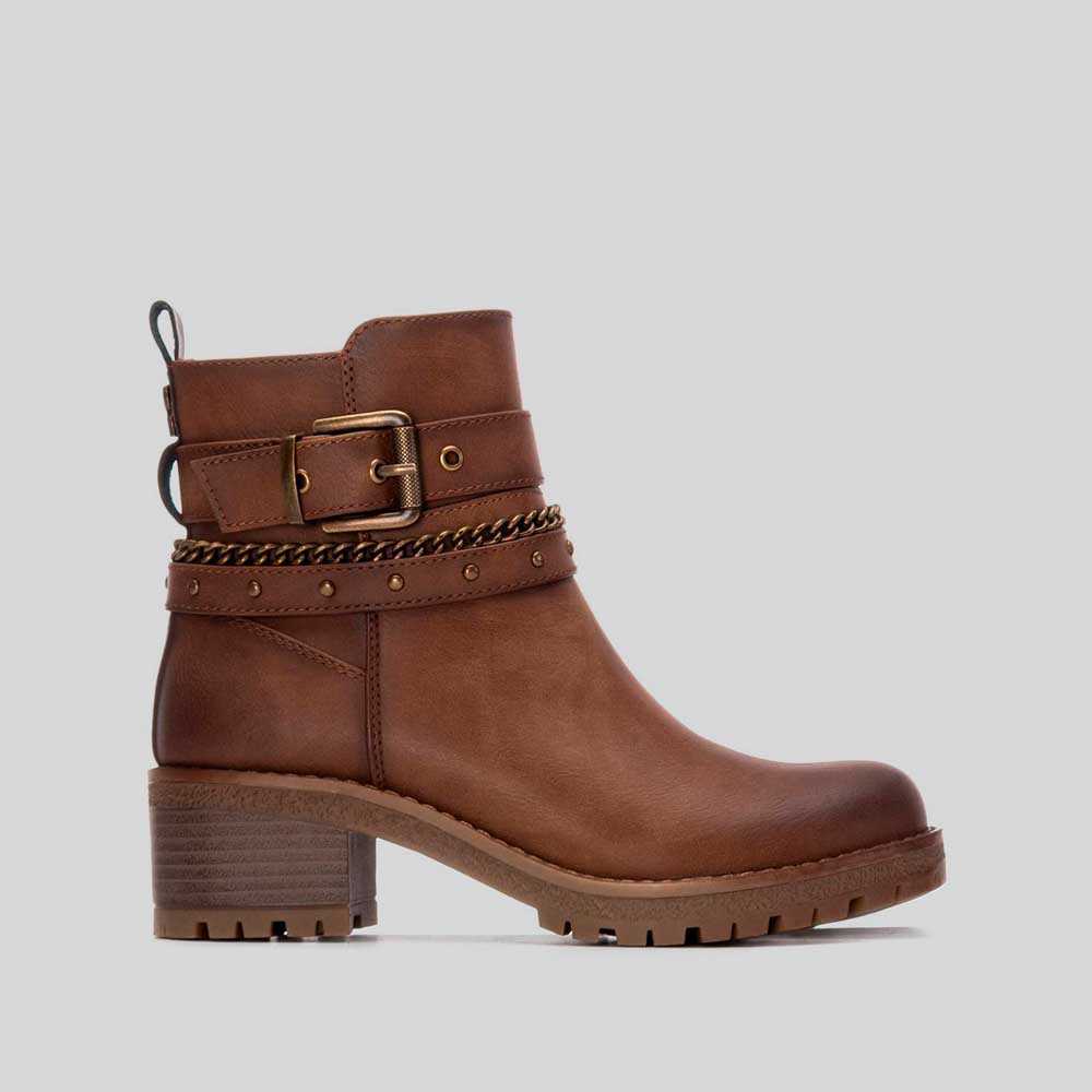 Botín tacón bajo correas camel REFRESH - Talla: 41