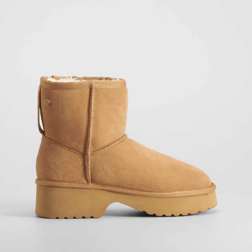 Botín tacón pelo piel beige NYC - Talla: 41