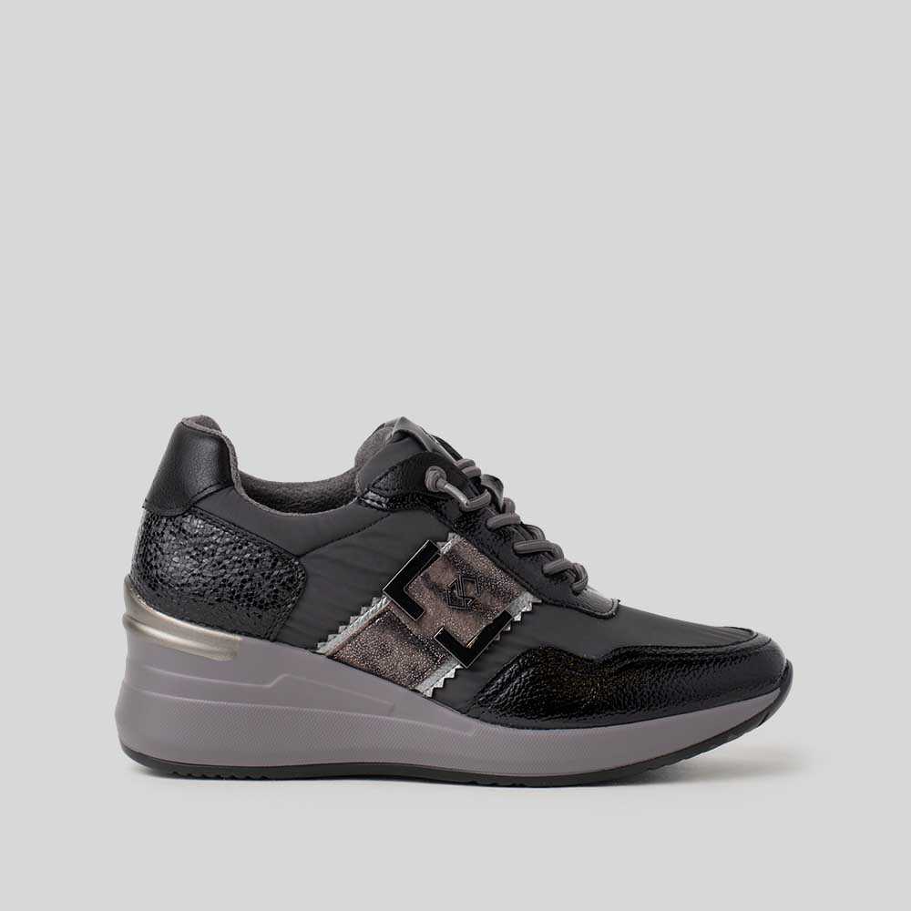 Deportiva casual cuña animal negra MYSOFT - Talla: 36