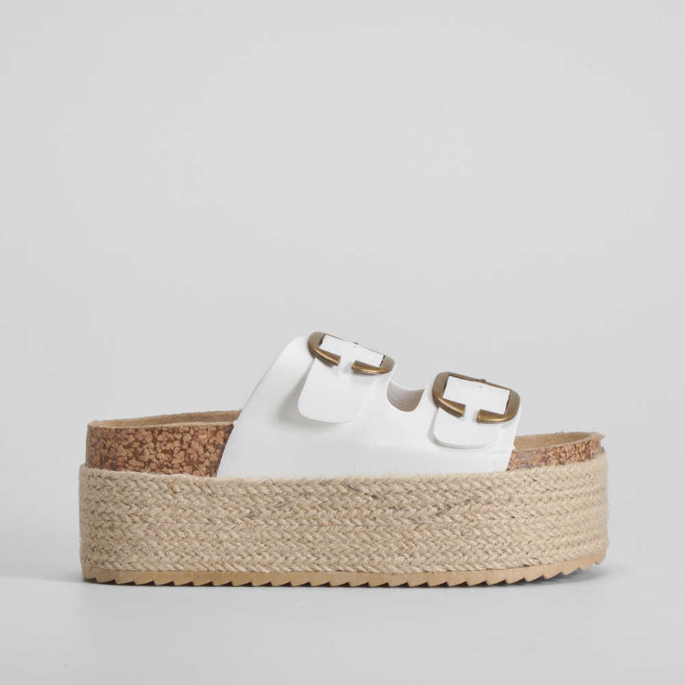 Sandalia bio plataforma dos hebillas blanca NYC - Talla: 41