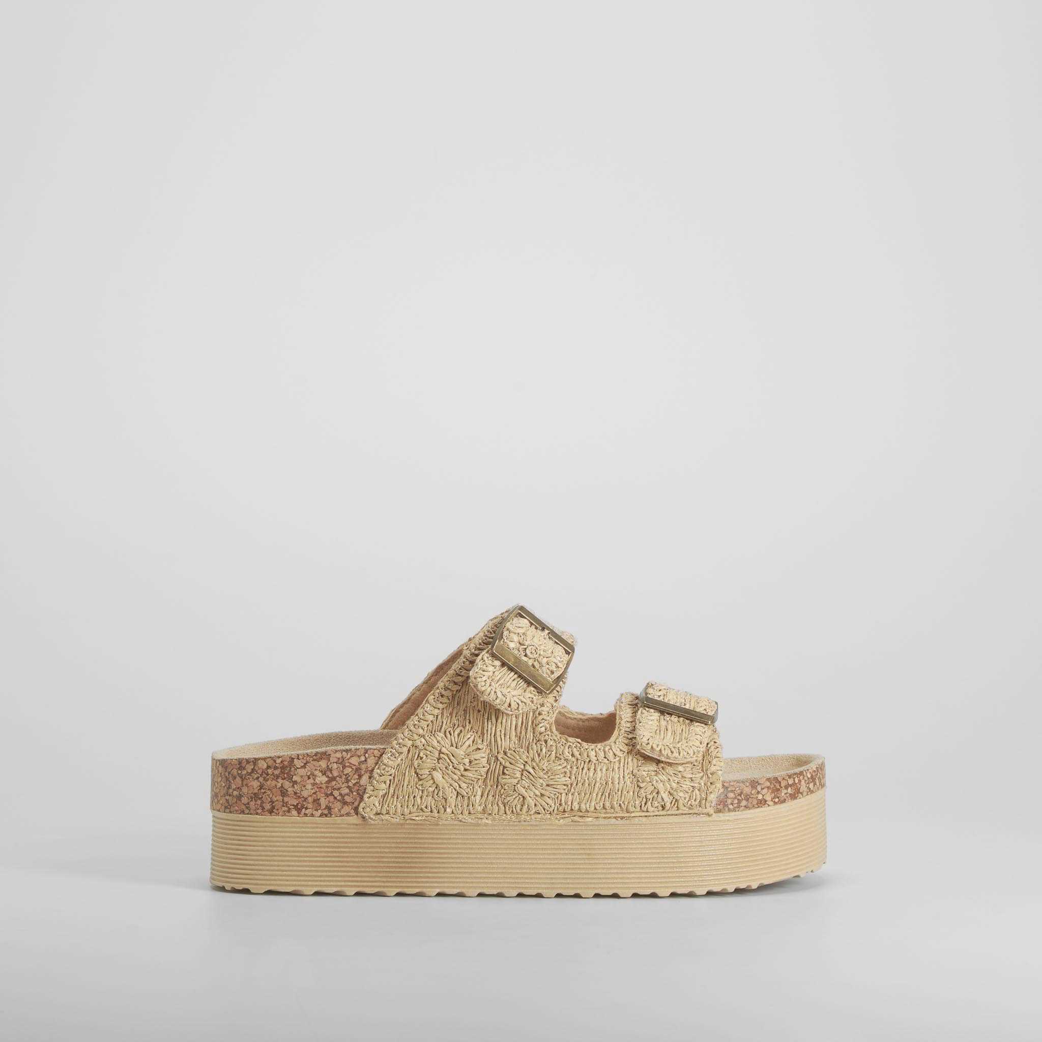 Sandalia bio plataforma doble hebilla beige NYC - Talla: 41
