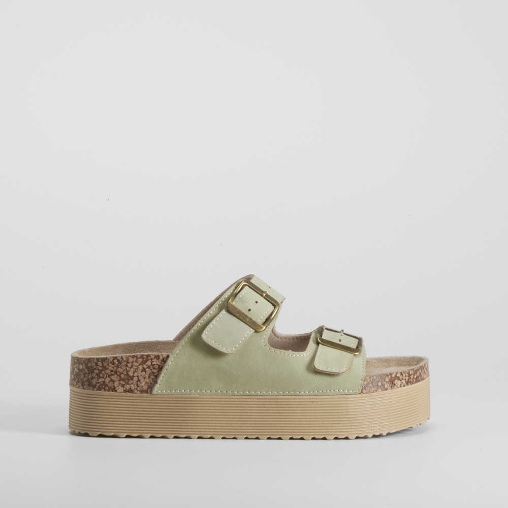 Sandalia bio plataforma dos hebillas kaki NYC - Talla: 41