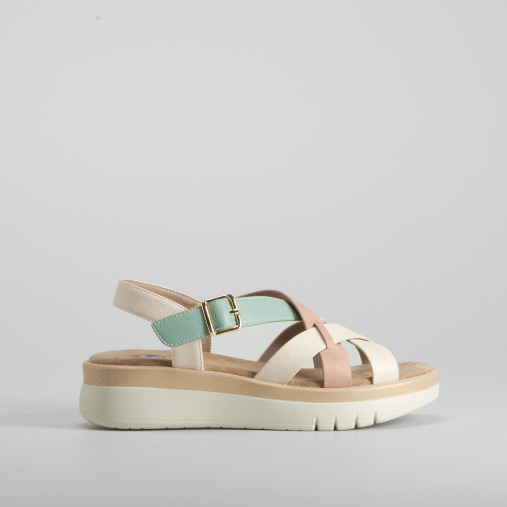 Sandalia bio de cuña multicolor y beige COMFEET - Talla: 37