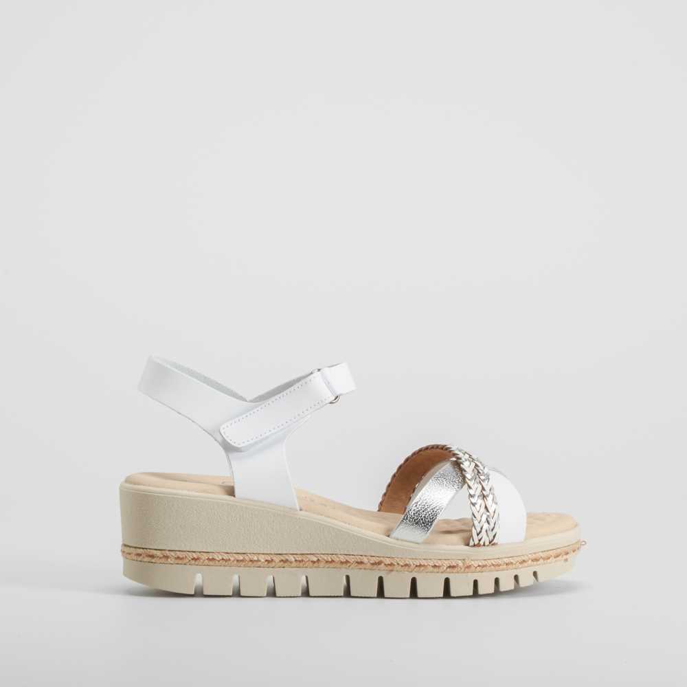 Sandalia de cuña trenza piel blanca COMFEET - Talla: 41
