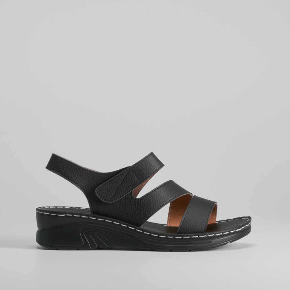 Sandalia de piel negra cosidos COMFEET - Talla: 41