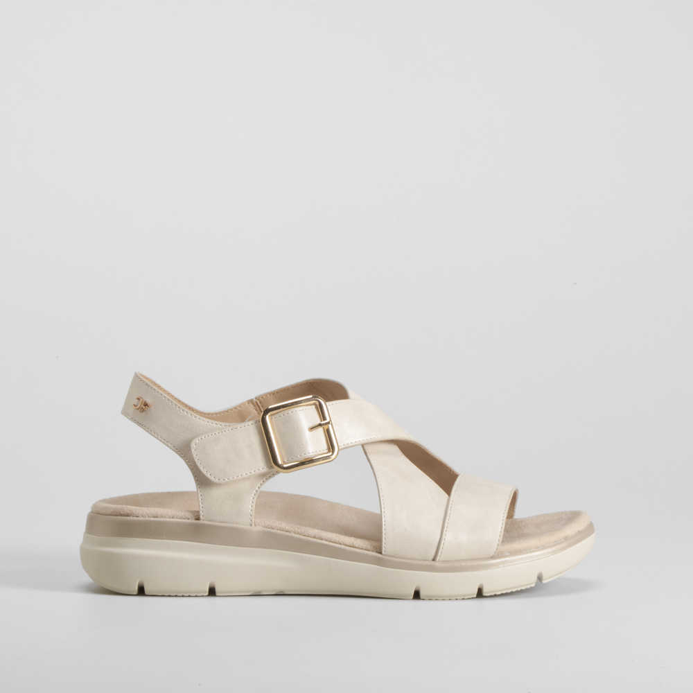 Sandalia cuña cierre velcro beige COMFEET - Talla: 41