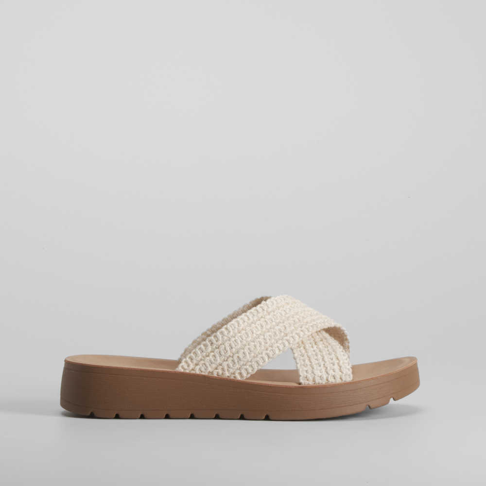 Sandalia pala cruzada macramé beige SENDA ROAD - Talla: 38
