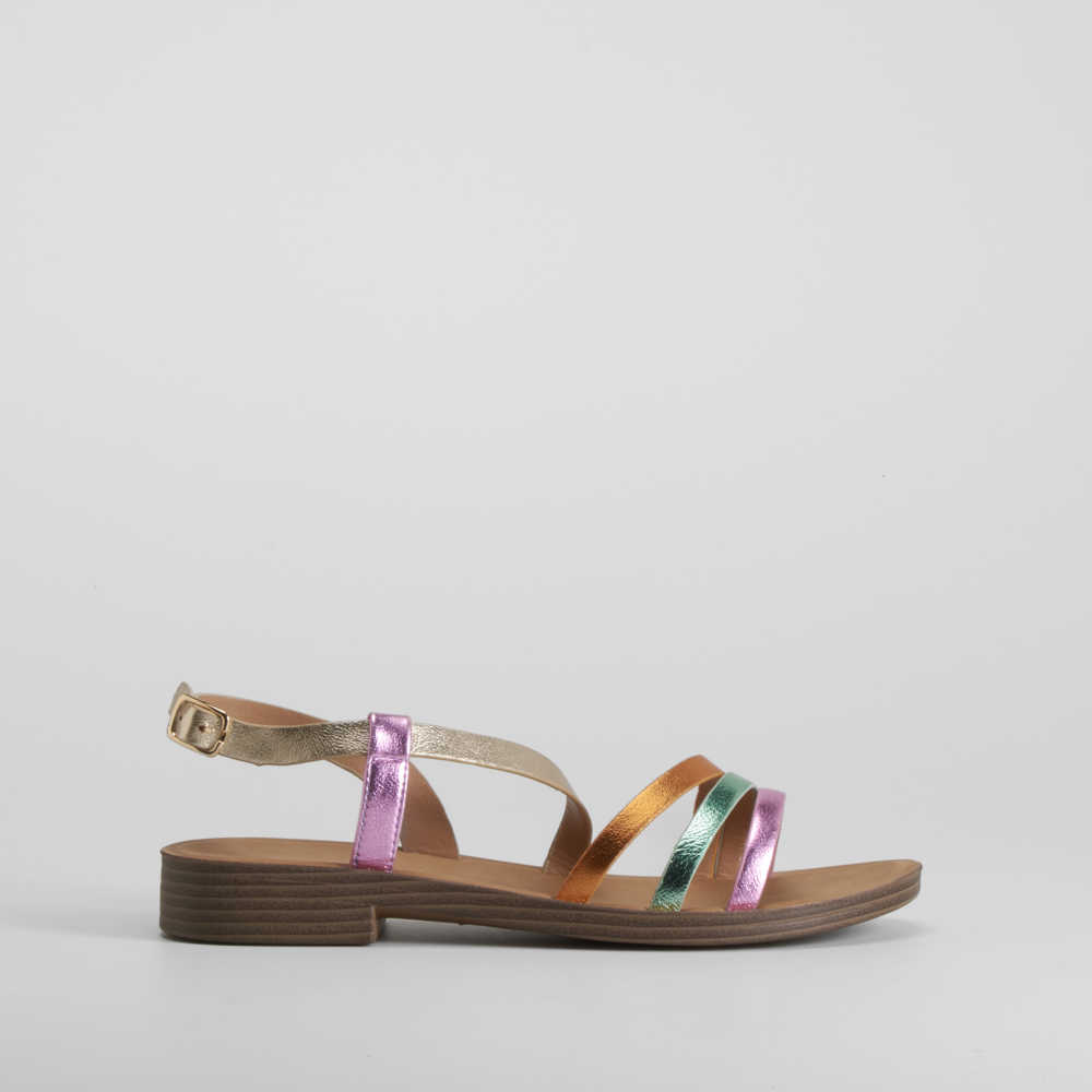 Sandalia plana tiras metalizado multicolor NYC - Talla: 41