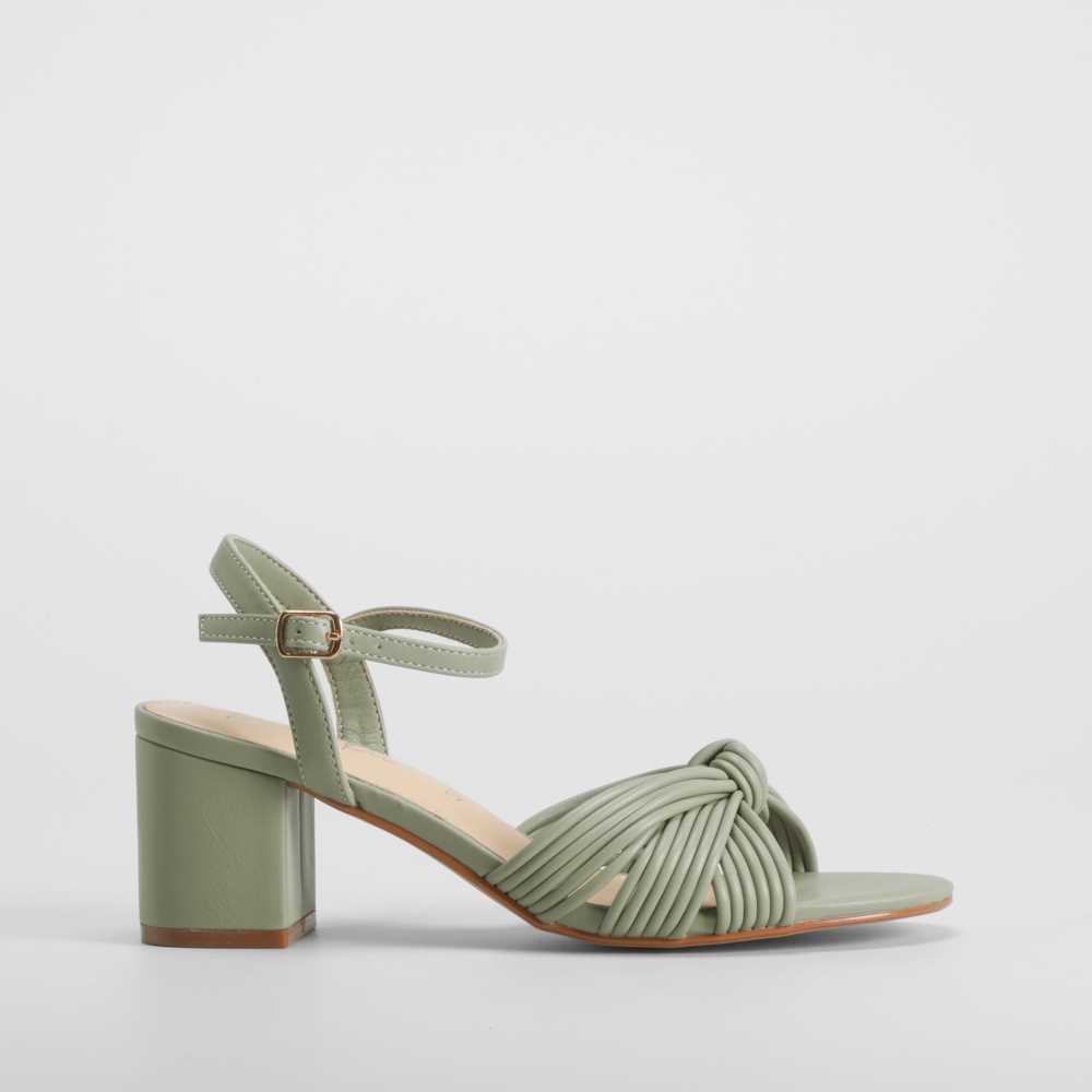 Sandalia tacón nudo y tiras verde PICCOLA PIU - Talla: 36