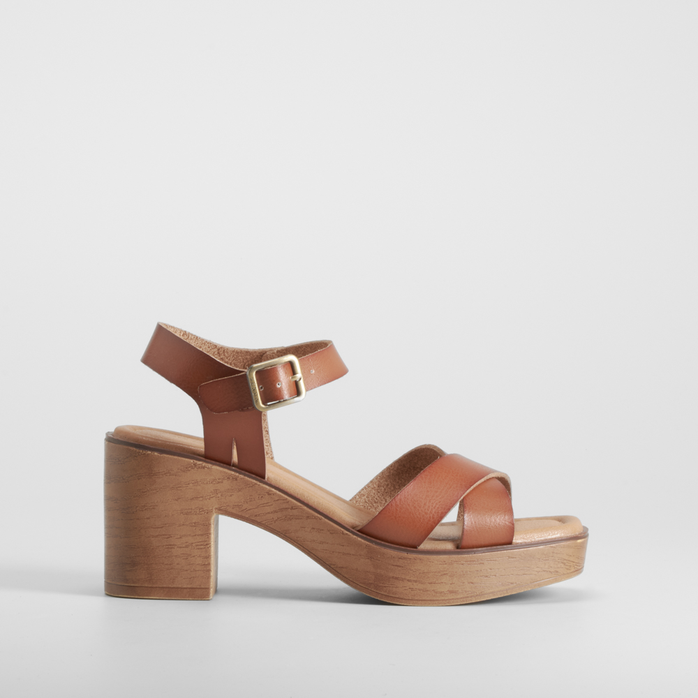 Sandalia tacón pala cruzada marrón SENDA ROAD - Talla: 38