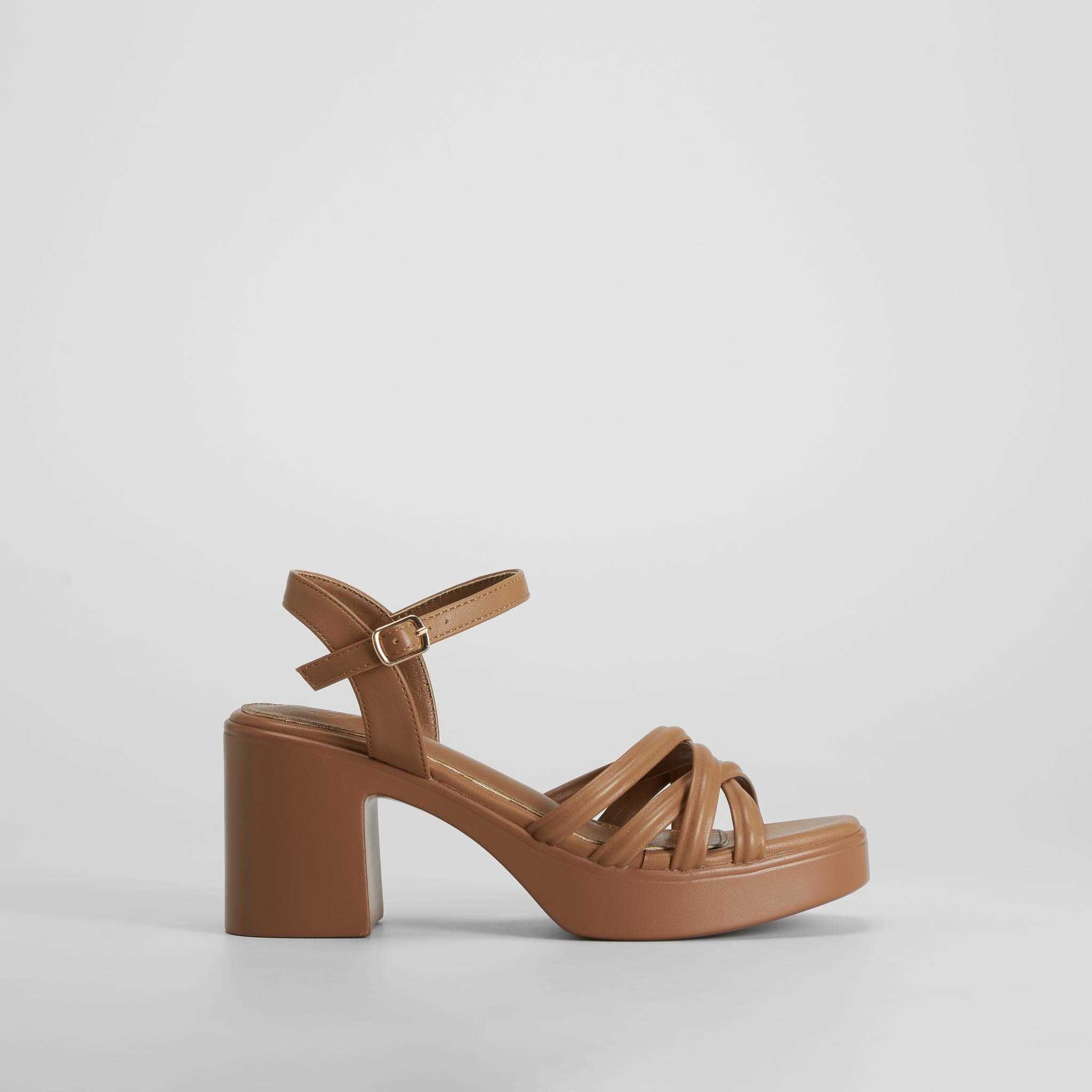 Sandalia tacón tiras marrón NYC - Talla: 36