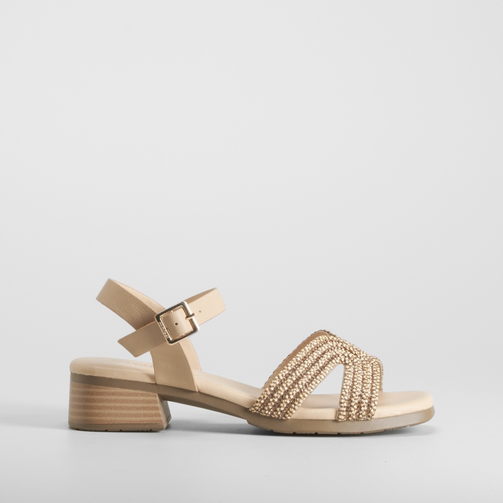 Sandalia tacón bajo con brillos marrón COMFEET - Talla: 41
