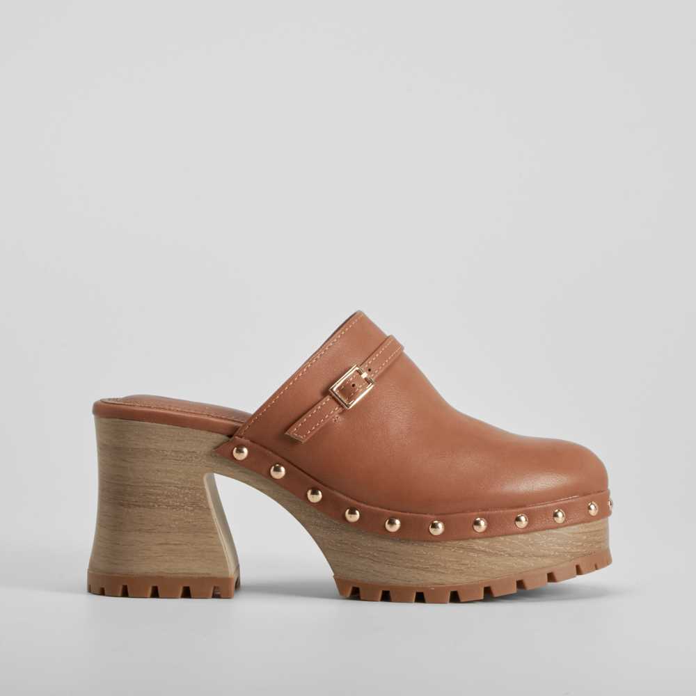 Zueco chunky madera marrón NYC - Talla: 37