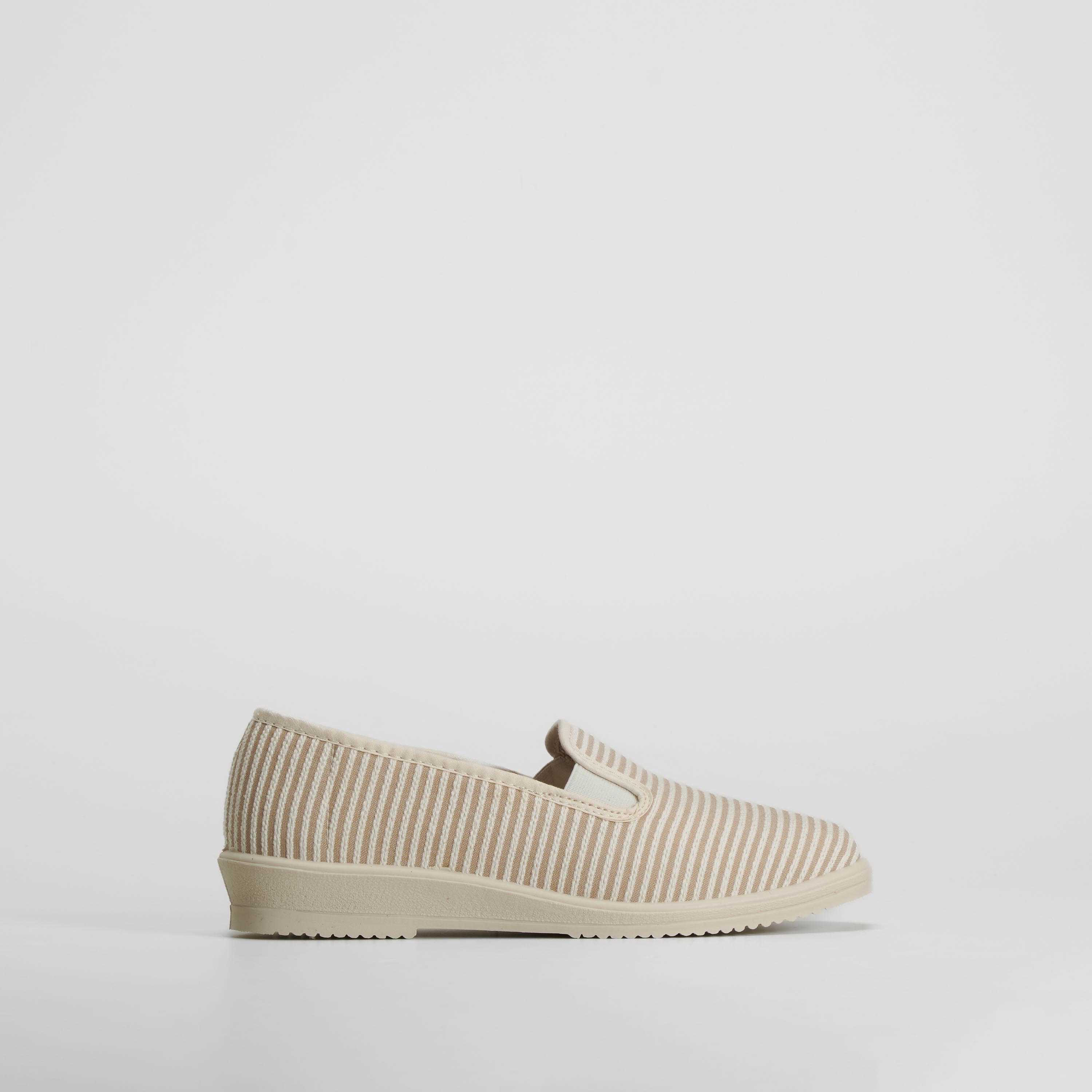 Zapatilla de casa plana rayas beige OLYNE - Talla: 37